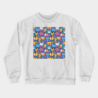 Whimsical Animal Faces Pattern Crewneck Sweatshirt